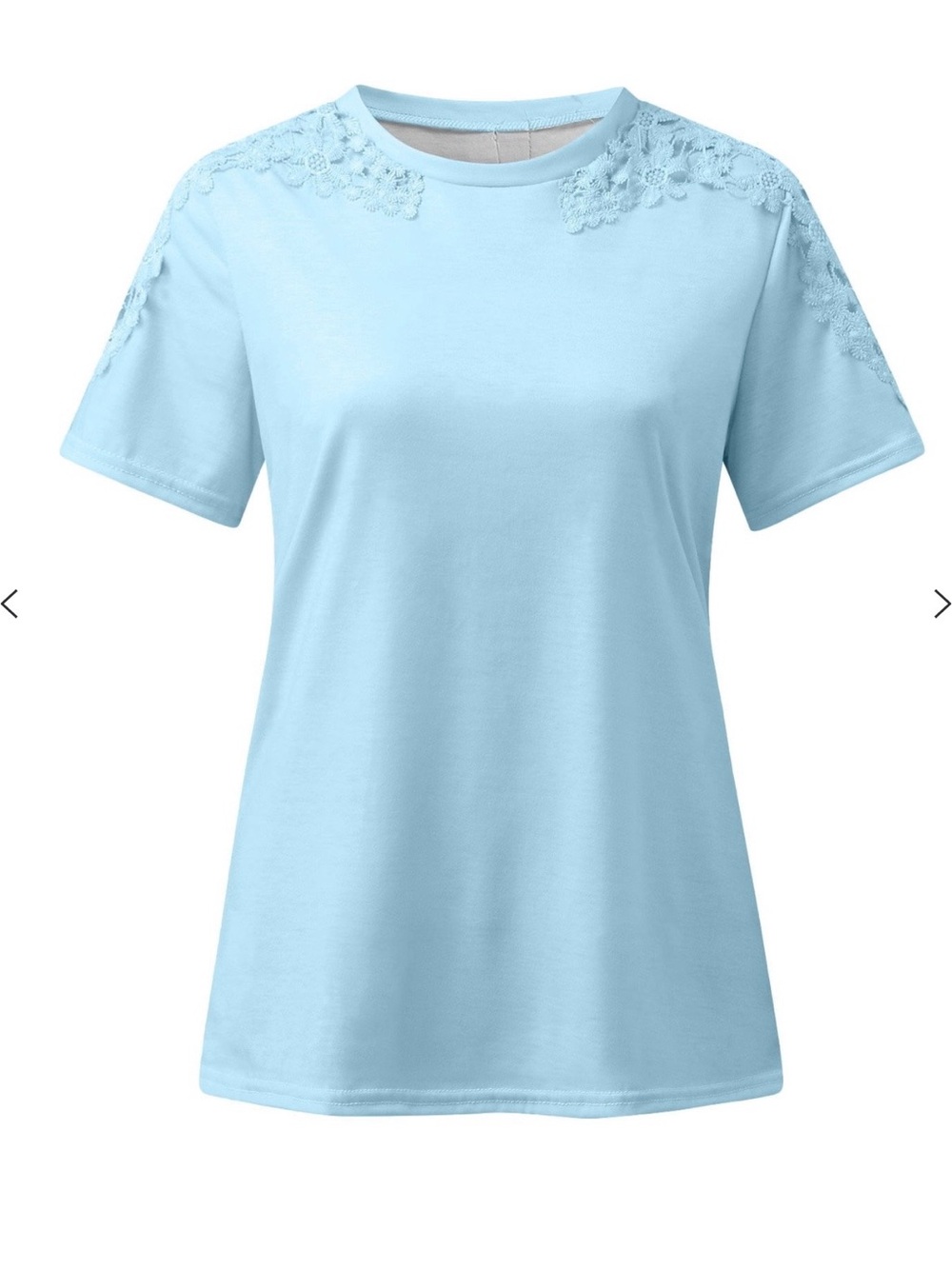 Light Blue Crochet Sleeve Women's Tee - Casual Top - Picture 3 of 4